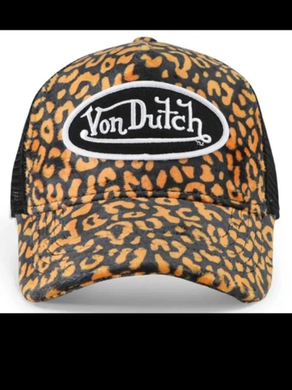 Von Dutch - Orange Cheetah Crushed Velvet/Black Mesh Trucker Cap - NWT